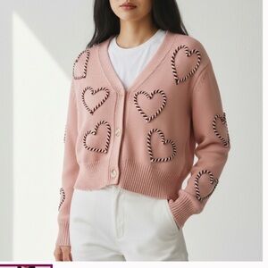 NWT Moon & Madison Pink Knit Cardigan with Heart Design Women’s Medium